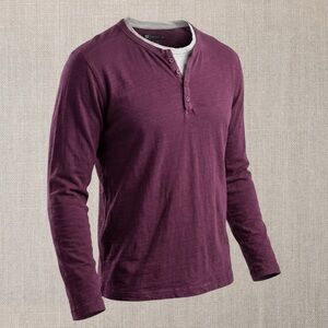 Men’s Le31 Par Simons Burgundy Purple Henley Long Sleeve